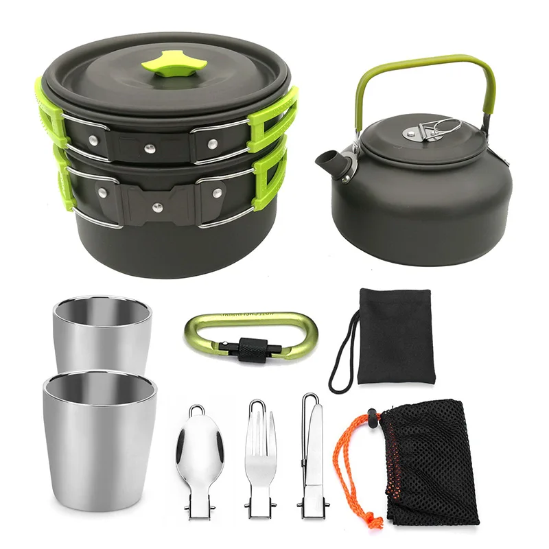 

Kit of Picnic Pot Pan Teapot Cup Set Outdoor Camping Cooking Tableware