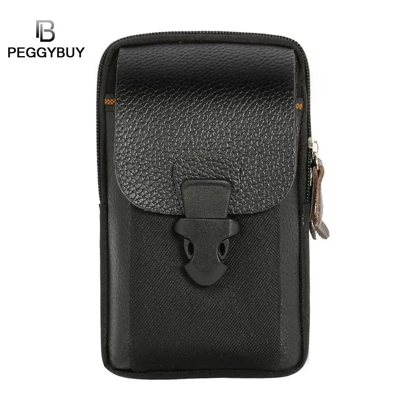 

High Quality PU leather Men Waist Bags Zipper Small Card Holder 6 inch Durable Phone Packs Belt Fanny Purse Dropshipping