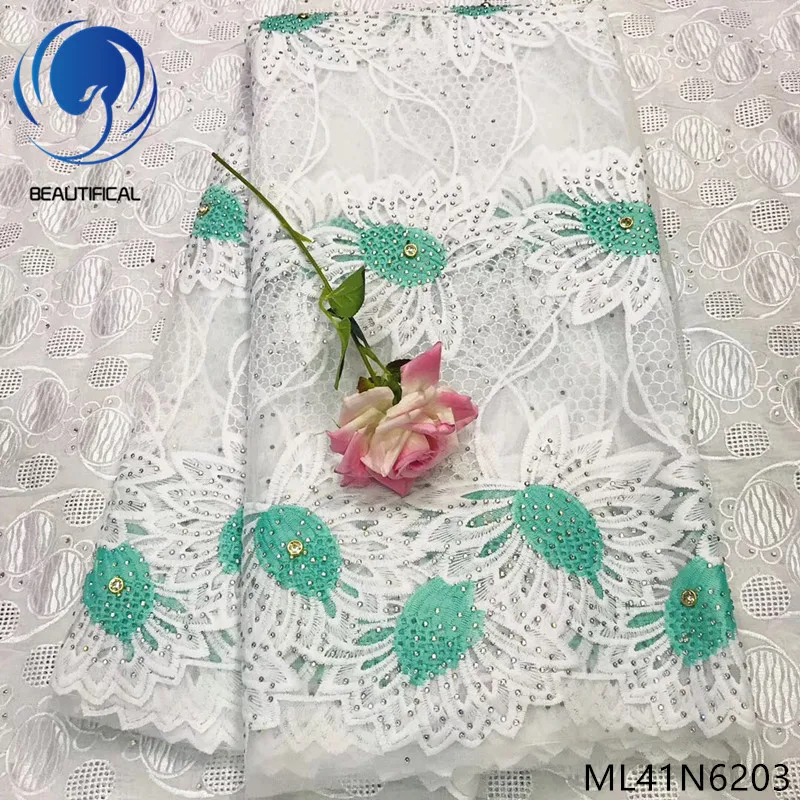 

BEAUTIFICAL embroidery lace fabrics rhinestones mesh tulle african wedding fabrics french lace 5 fabrics ML41N62