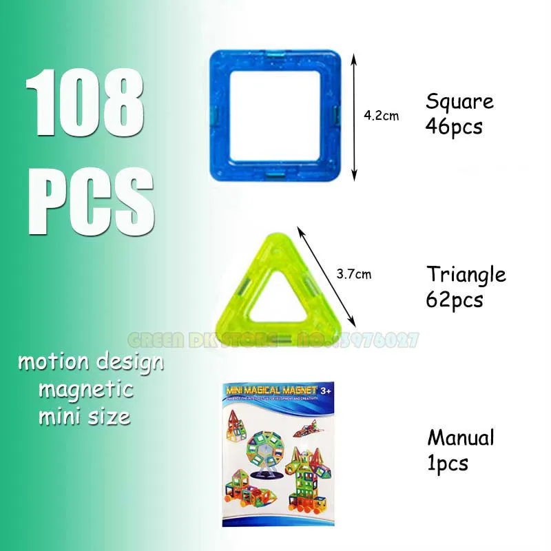

Mini Magnetic Blocks 108pcs/54pcs Construction Set Model & Building ABS Plastic Magnetic Blocks Educational Toys & Kids Gift