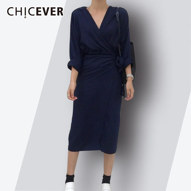 CHICEVER 2020 женское сексуальное платье с v образным вырезом и длинным рукавом летнее