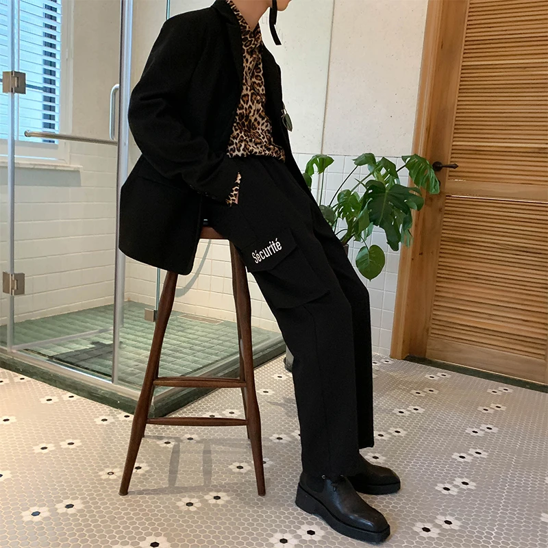 Men's Trousers 2019 Spring New Loose Solid Color Nine Pants Straight Big Pocket Casual Pants Personality Youth Men's Clothing