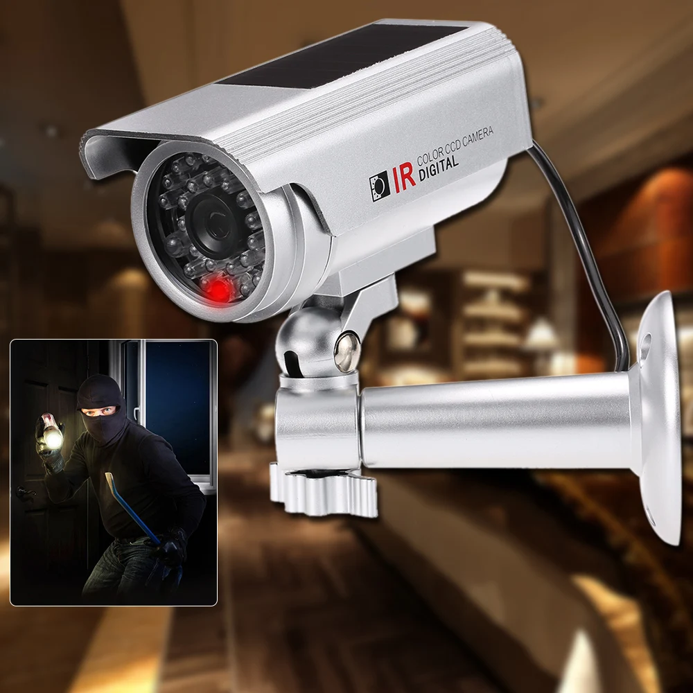 

360 degrees Rainproof Solar Powered Simulation Camera Fake Dummy Gun Bullet with LED light Security System