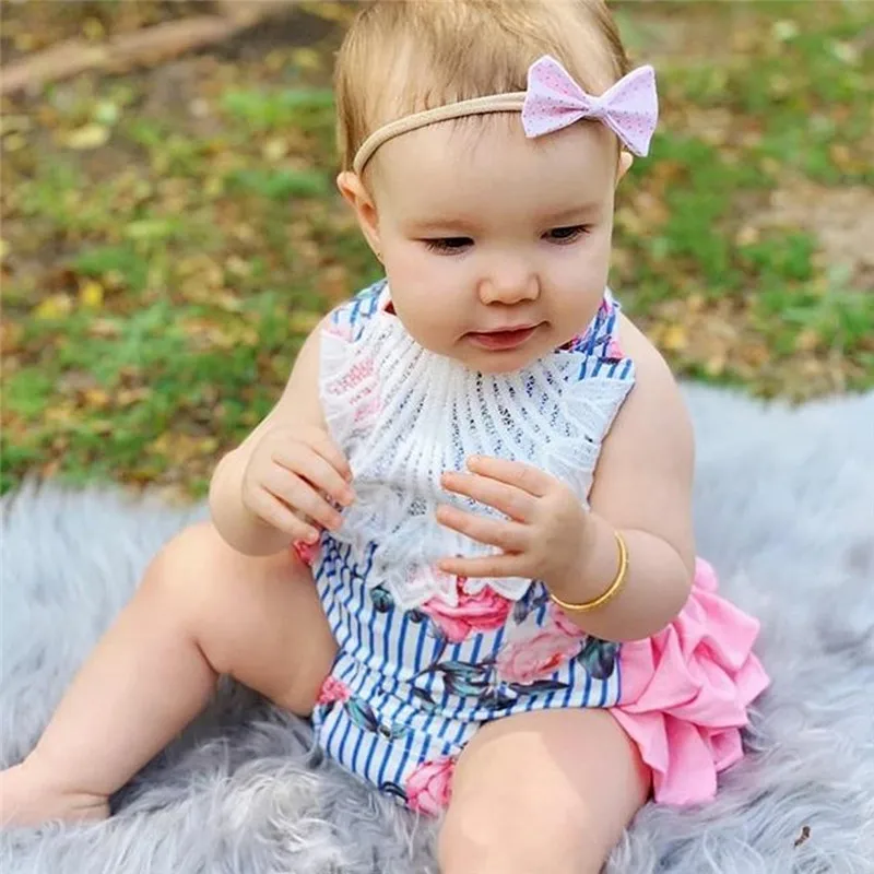 

Sweet Lace Ruffles Infant Baby Girl Bodysuit Summer Newborn Striped Floral Tops Leotard Girl Clothes