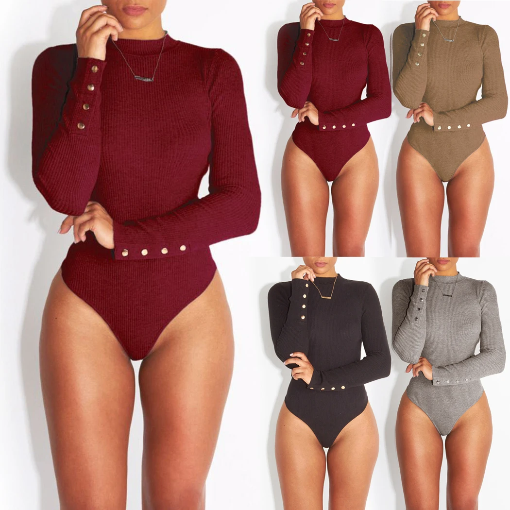 Женский Облегающий комбинезон с высоким горлом и длинным рукавом|playsuit body|fashion