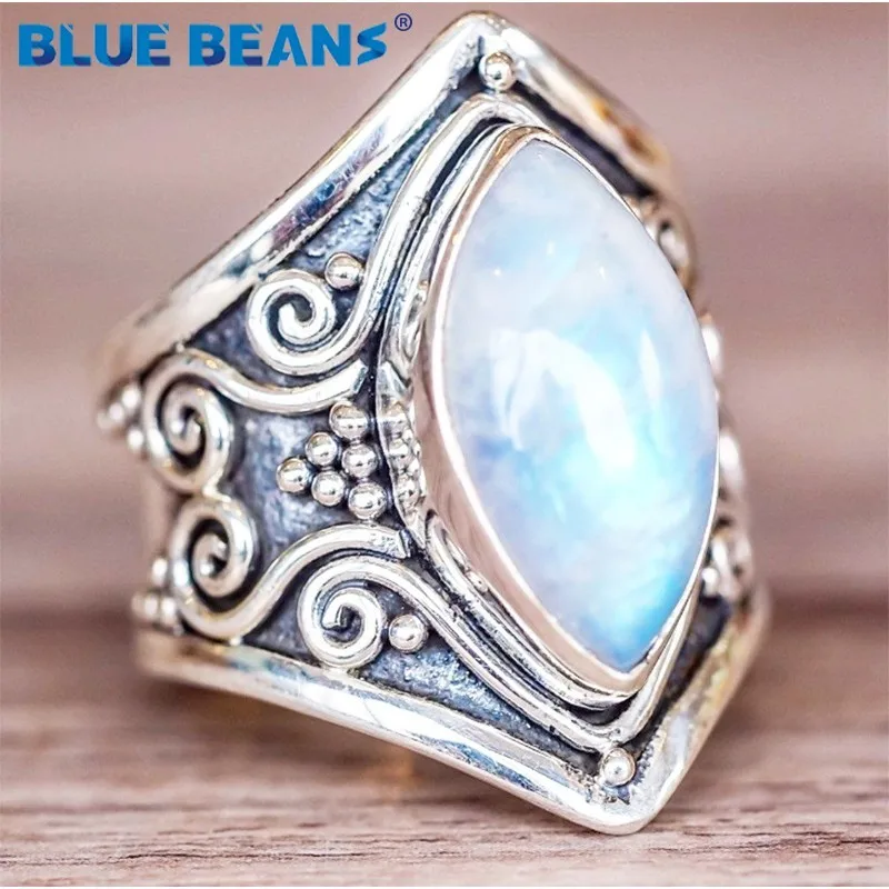 

Boho Ring Vintage Silver Big Stone Ring for Women Fashion Bohemian Boho New Jewelry Hot Gift Rings Finger Knuckle Femme Stone