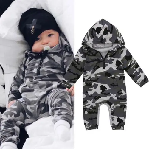 

Infant Baby Boy Hooded Camouflage Romper Newborn Baby Camo Long Sleeve Romper Warm Spring Autumn Jumpsuit Outfit Boys 0-24M