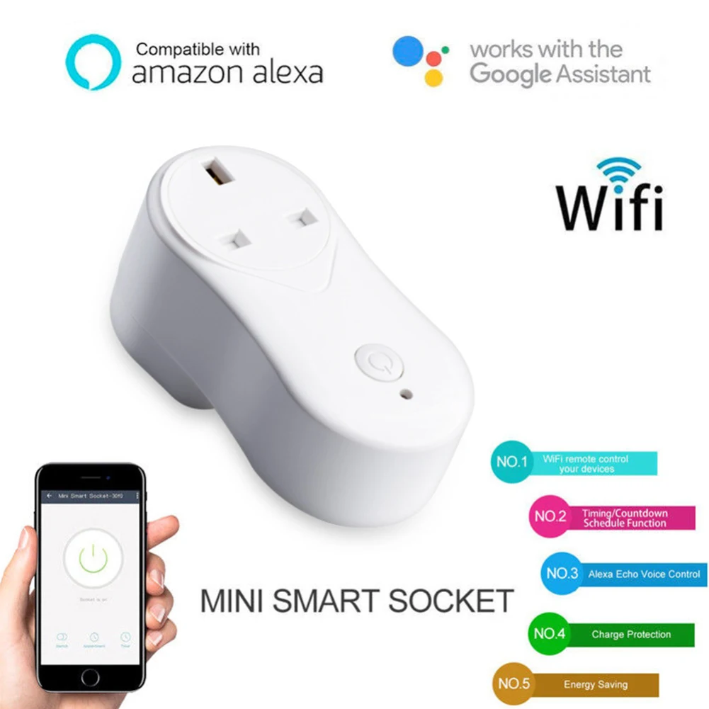 

UK Wifi Smart Plug Wireless WIFI Remote Socket Smart Timer Plug Voice Control Home Fire Retardant PC Smart Power Outlet