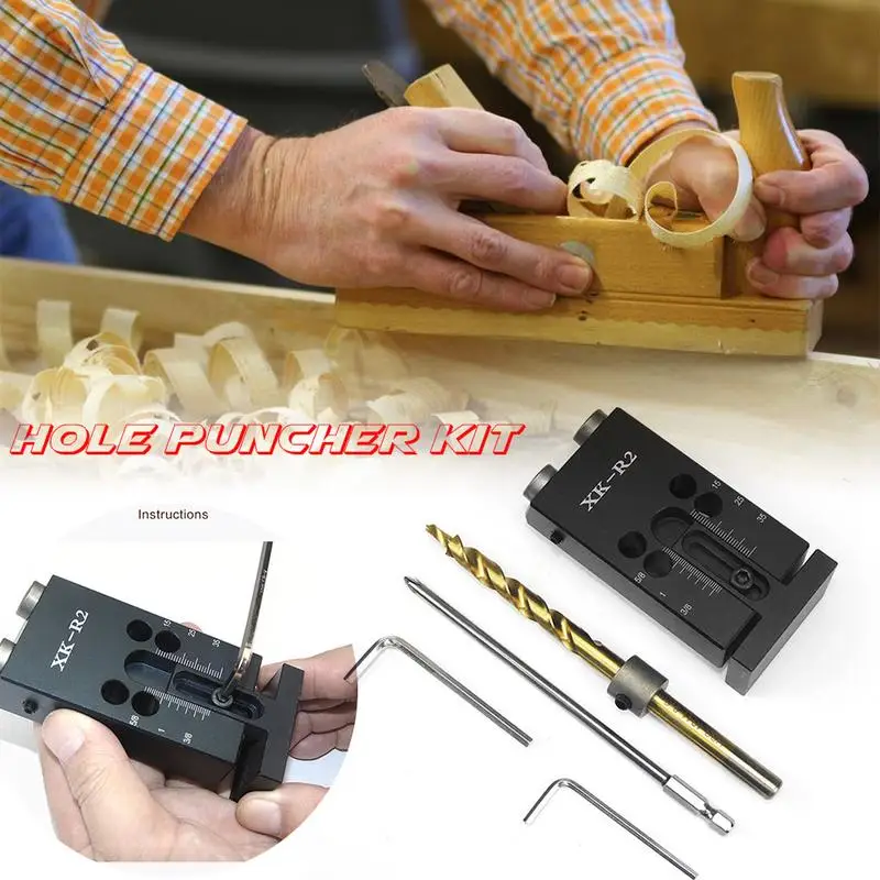 XK R2 Woodworking Hole Puncher Reamer Positioner Kit Puncher Locator Jig Drill Bit Set For DIY