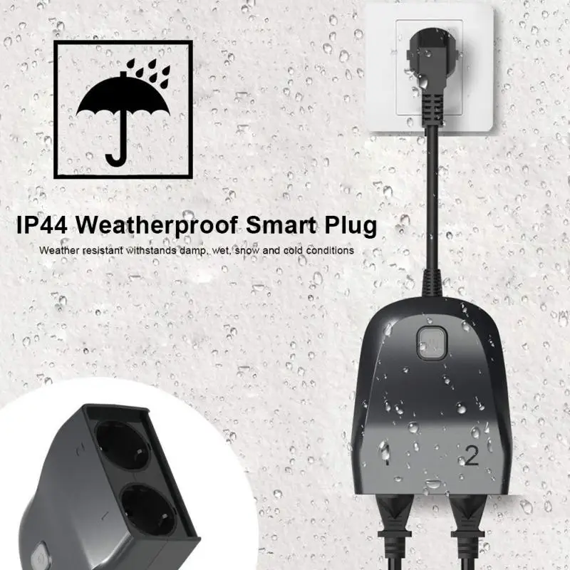 

Wifi Smart Voice Plug Wireless Remote Control Switch Outlet with 2 Individual Sockets Weatherproof EU Plug 2019