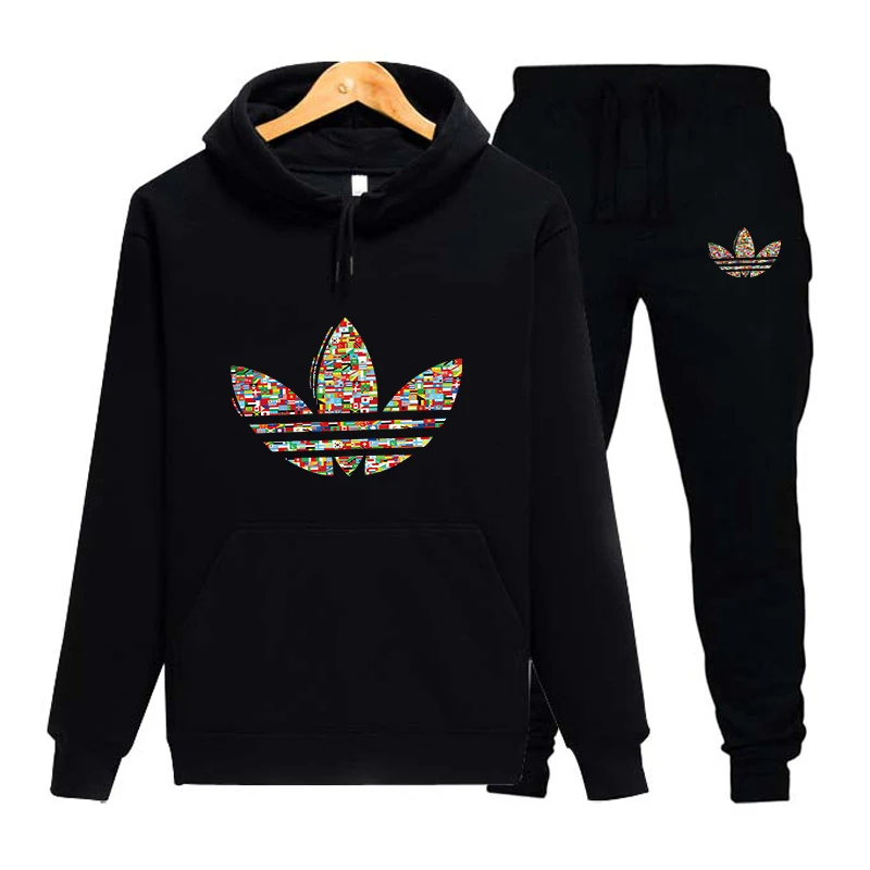 

New 2019 Brand Tracksuit Fashion Men/Women Sportswear Two Piece Sets All Cotton Fleece Thick hoodie+Pants Sporting Suit