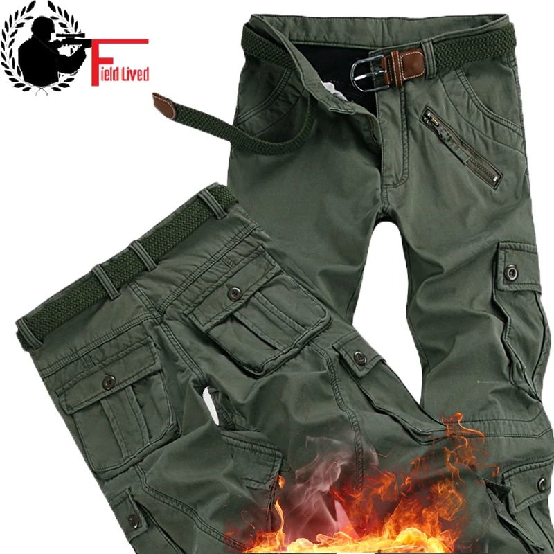 Зимние теплые флисовые брюки для мужчин s толстые брюки карго много карманов мешковатые рабочие военные комбинезоны мужские брюки мужская одежда