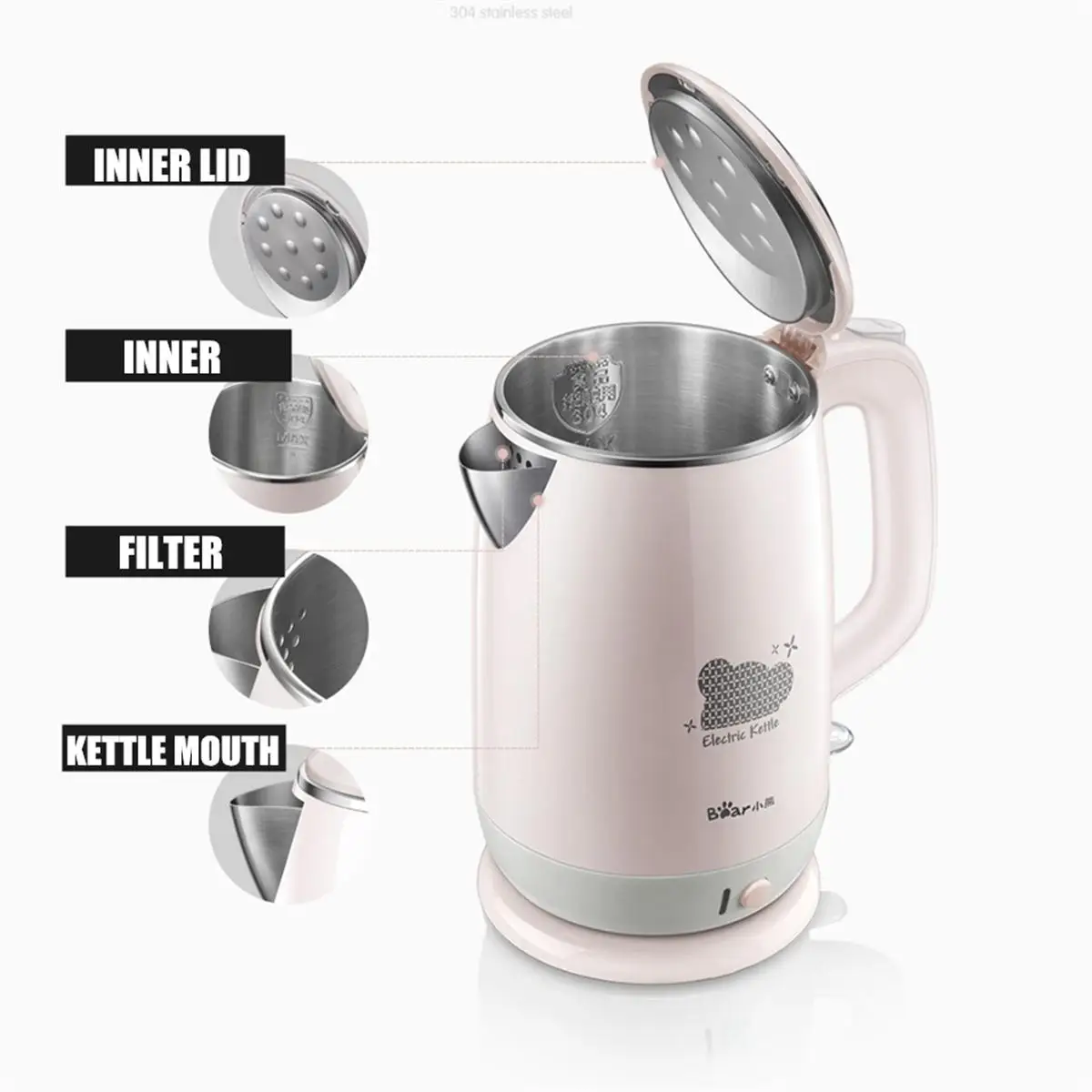220 л в чайник для воды из нержавеющей стали ручной электрический чайник для воды с мгновенным нагревом автоматический проводной чайник с защитой от помех