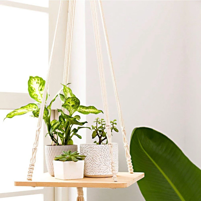 

Macrame Shelf Plant Hanger Indoor Hanging Planter Basket Holder Home Decor Cotton Rope 45 Inch