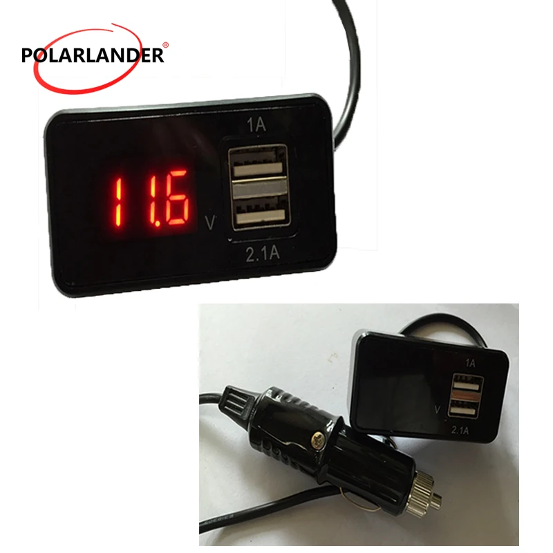 

2 in 1 Dual USB Battery Volt Meter Gauge 12 V Digital LED Car 1A 2.1A Output Phone Charger