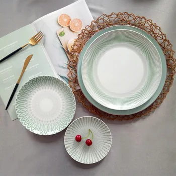 

Bone Plate Chinese Style Salix Leaf Service Plate Suit Personality Western-style Food Dessert Disc Household Fruits Dish Plate