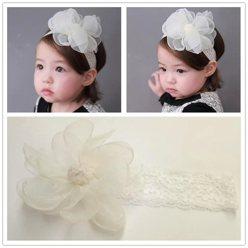 2017 Coreano acessórios para o cabelo do bebê bebê recém-nascido gaze bola queima flor lace elastic headbands crianças faixa de cabelo headwear