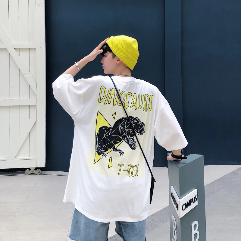

Men's T-shirt 19 Summer New Youth Popular Loose Round Neck Pullover Solid Color Printing Half Sleeve Youth Casual Men's Clothing