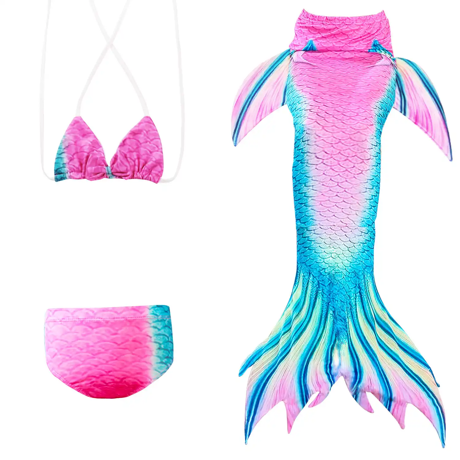 Rainbow Swimmable Mermaid Tail Bikini Sets Monofin Swimware Girls Kids Cospaly Gift