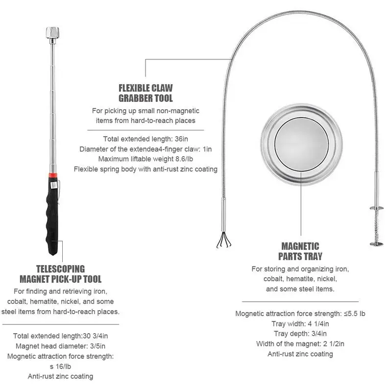 Инструменты для ремонта автомобиля, аксессуары, набор инструментов, гибкий инструмент для захвата когтей, магнитные детали, лоток, Телескопический магнит, инструмент для захвата