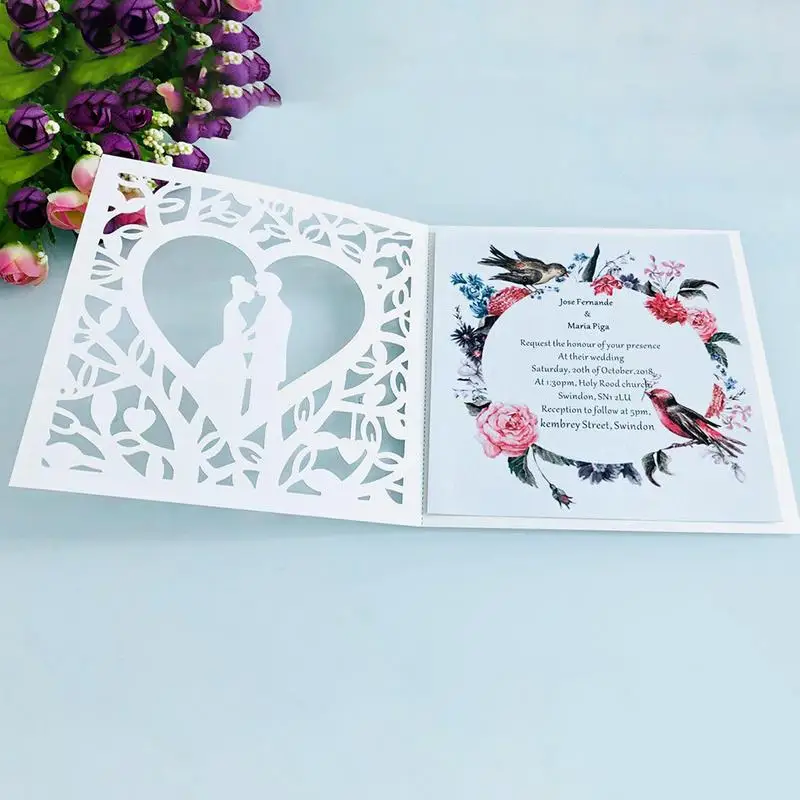  10 Vertical Laser Cutting Invitation Card Set European Wedding Groom Bride Invitation Large Busines - 32983911140