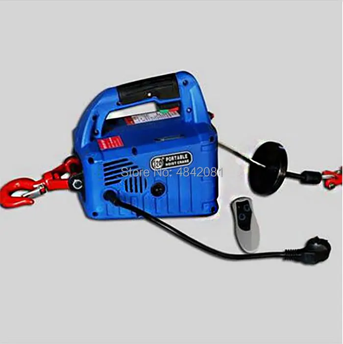 500KG 7.6M Portable electric winch hand winch traction block electric steel wire rope lifting hoist