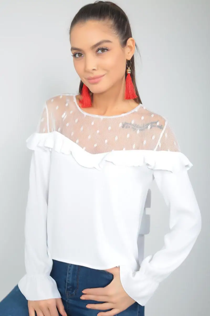 Size private respect Women Ecru Robası Tulle Lycra Blouse S-18K2670013 |