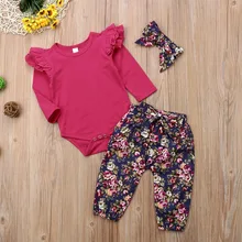 Pudcoco/Одежда для девочек; повседневная одежда в стиле кэттон; 3 предмета; топы для новорожденных девочек; комбинезон; штаны с цветочным принтом; леггинсы; комплекты одежды