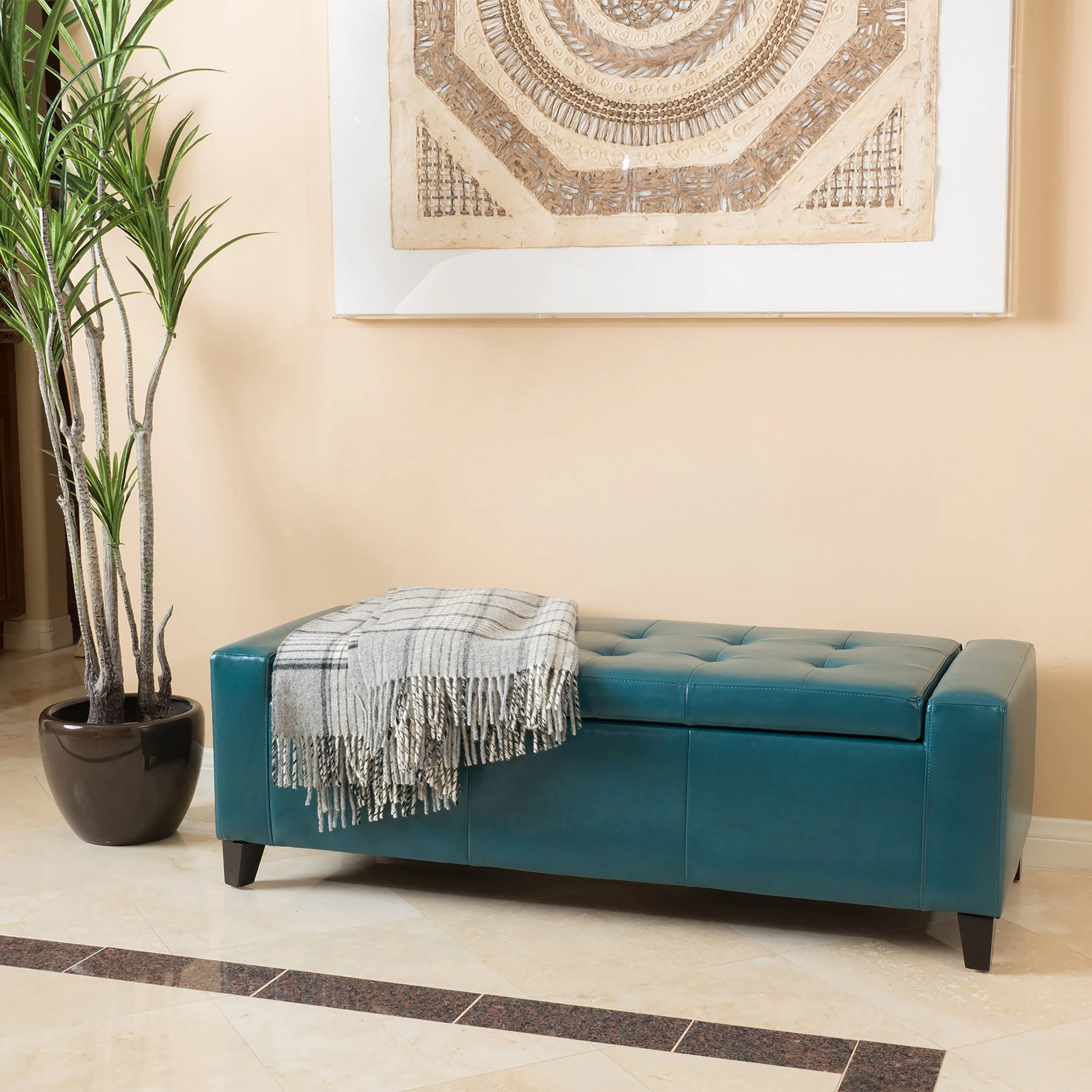 Robin Teal Leather Storage Ottoman Benchin Stools & Ottomans from