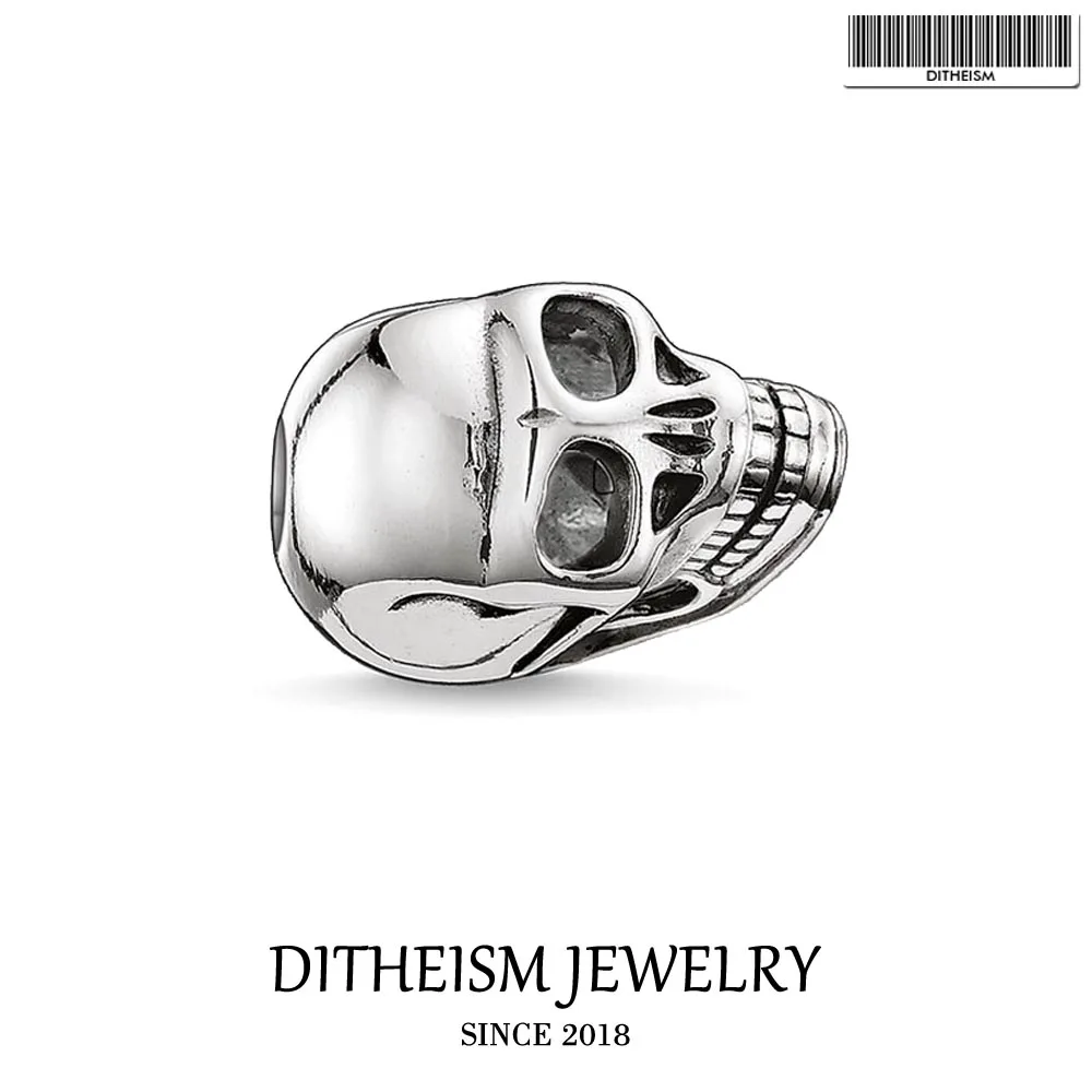 

DIY Beads 9mm Skull Bead 5mm Hole,2018 Fashion 925 Sterling Silver Jewelry Punk Gift For Women Men Fit Bracelets Necklace