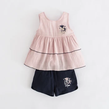 

2019 New Girl Colthes Summer Kids Girl Cotton Sleeveless Tops + Candy Color Shorts 2 Sets Children Colthes