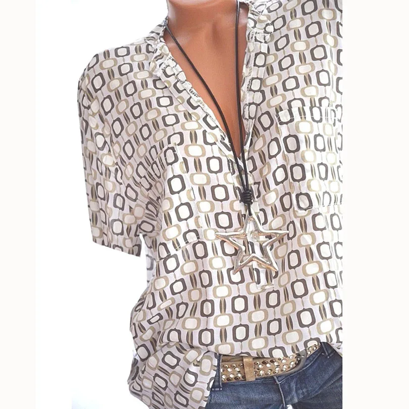 5XL زائد كبيرة حجم Blusa المرأة البلوزات الصيف قمم جديد الترفيه بلوزة الأبيض فضفاض منقوشة طباعة V الرقبة قصيرة كم قميص أعلى 5XL زائد كبيرة حجم Blusa المرأة البلوزات الصيف قمم جديد الترفيه بلوزة الأبيض فضفاض منقوشة طباعة V الرقبة قصيرة كم قميص أعلى