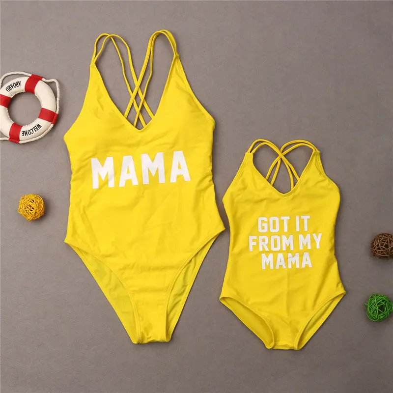 

2019 Family Matching Swimwear Mother Daughter Swimsuit Women Monokini Kid Baby Girl Bathing Suit 1pc Beachwear Swimming Costume