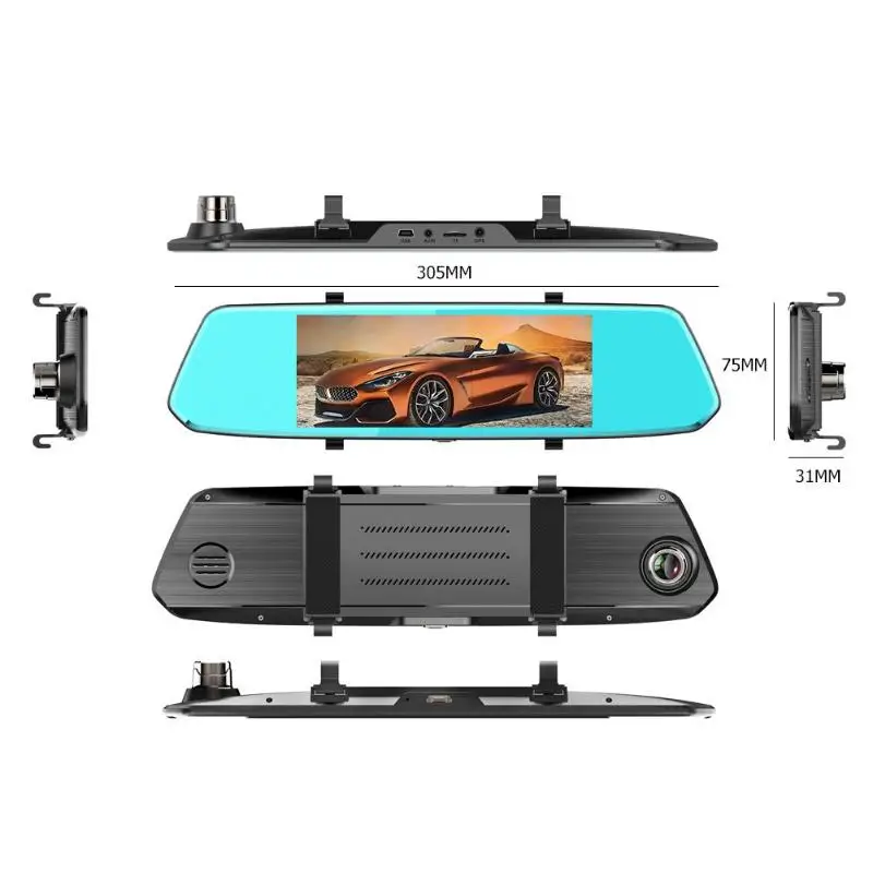 

T10 DVR Dash Camera Touch Screen FHD 1080P Dual Lens Night Vision Car DVR Camera Rearview Mirror Video Recorder Dash Cam 7 Inch