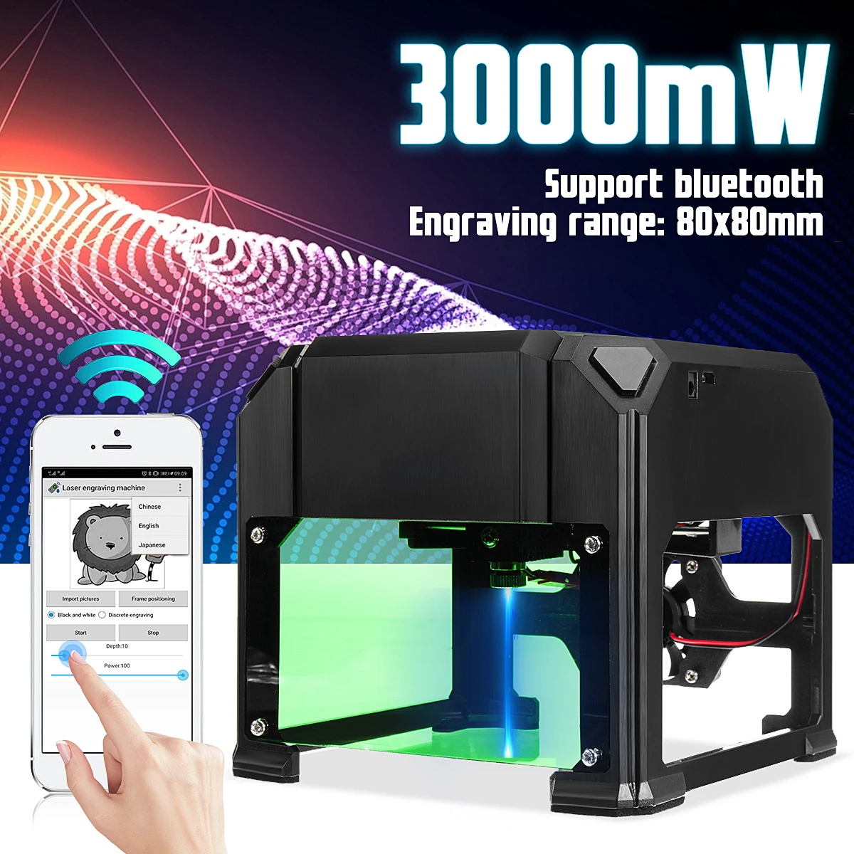 

New Upgrade 3000MW DIY Logo Mark Printer Cutter CNC Laser Carving Machine Compact Desktop bluetooth Laser Engraving Machine