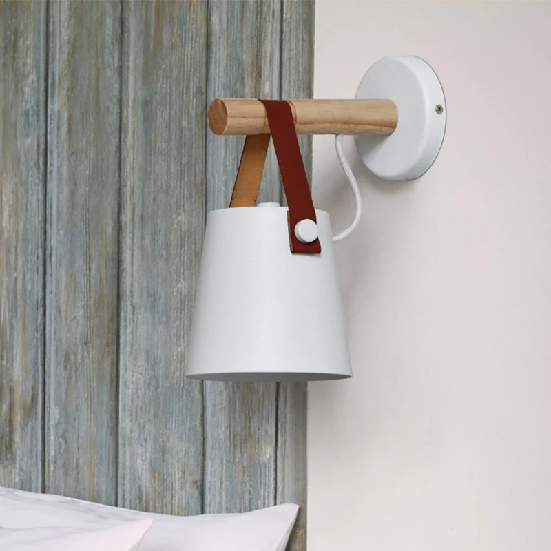 

Modern Wall Light Creative Wall Lamp Wooden Wall Sconce E27 Bedroom Lighting Black / White Bedside Reading Lamp