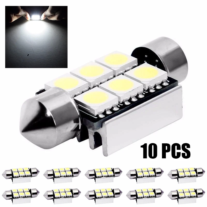 Авто супер белый 10*36 мм 6SMD светодио дный 5050 LED CANBUS ОШИБОК автомобиля номерные знаки для мотоциклов лампа купол трубчатой формы для чтения