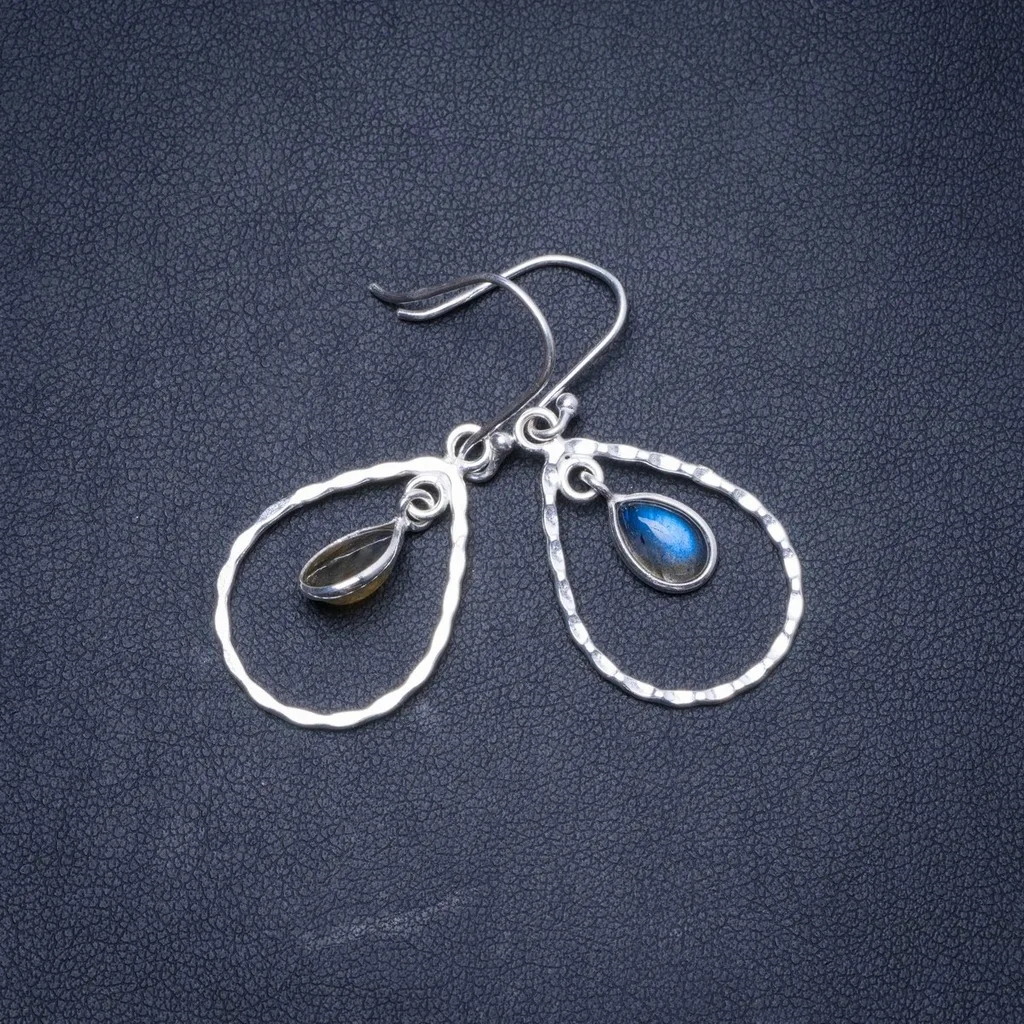 

Natural Blue Fire Labradorite Handmade Unique 925 Sterling Silver Earrings 1.5" Y1409