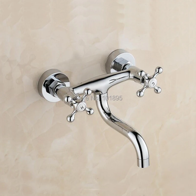 

Wall Mounted Brass Material Chrome Plated Hot & Cold Water of Dual Handle Faucet