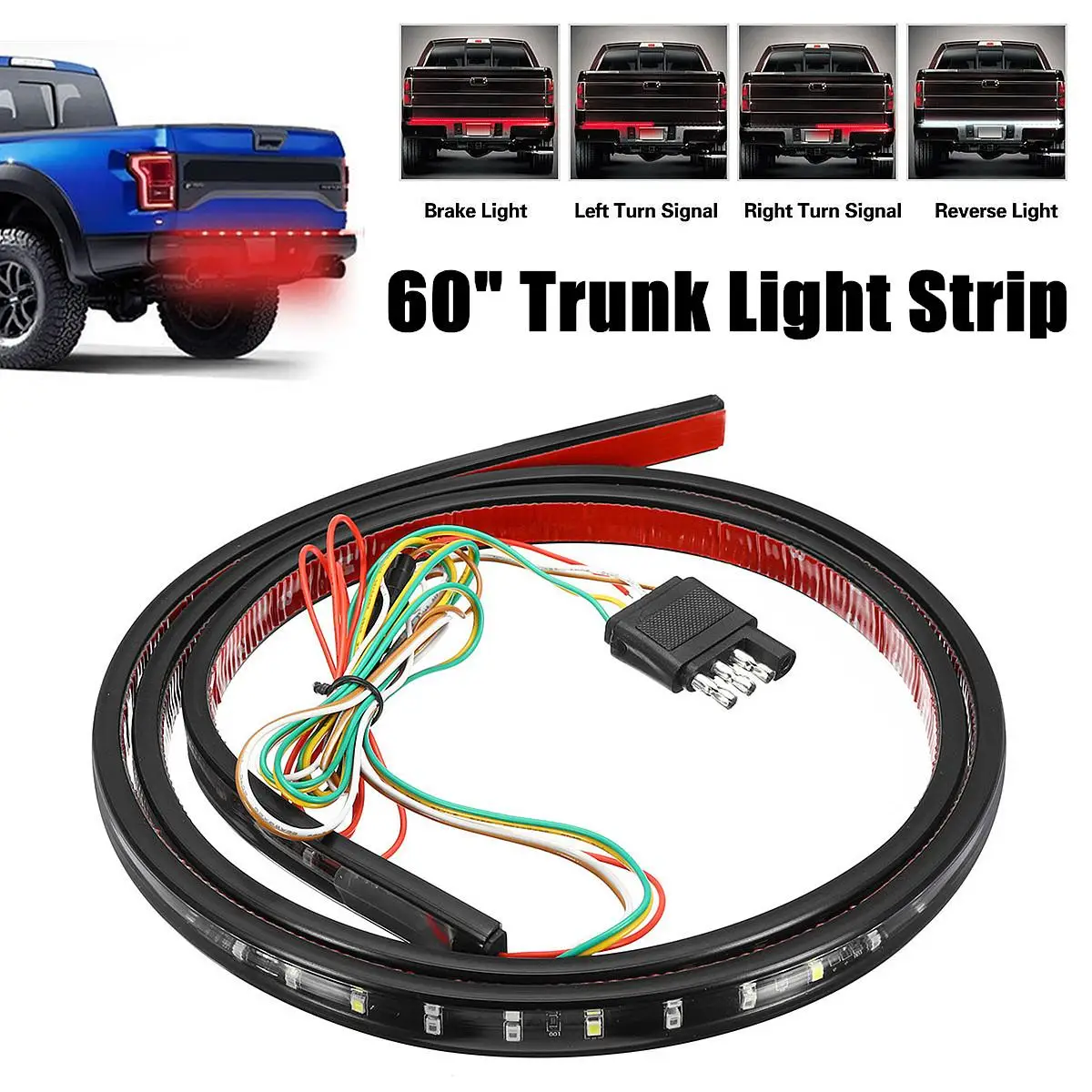 

Waterproof 60" 5-Function Car Trunk Tailgate LED Strip Bar Brake Reverse Turn Signal Light 12V DC 6W 90PCS SMD2835 LEDs Flexible
