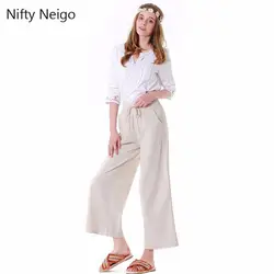 Nifty Neigo винтажные женские прямые брюки на шнуровке с высокой талией свободные брюки летние тонкие женские брюки