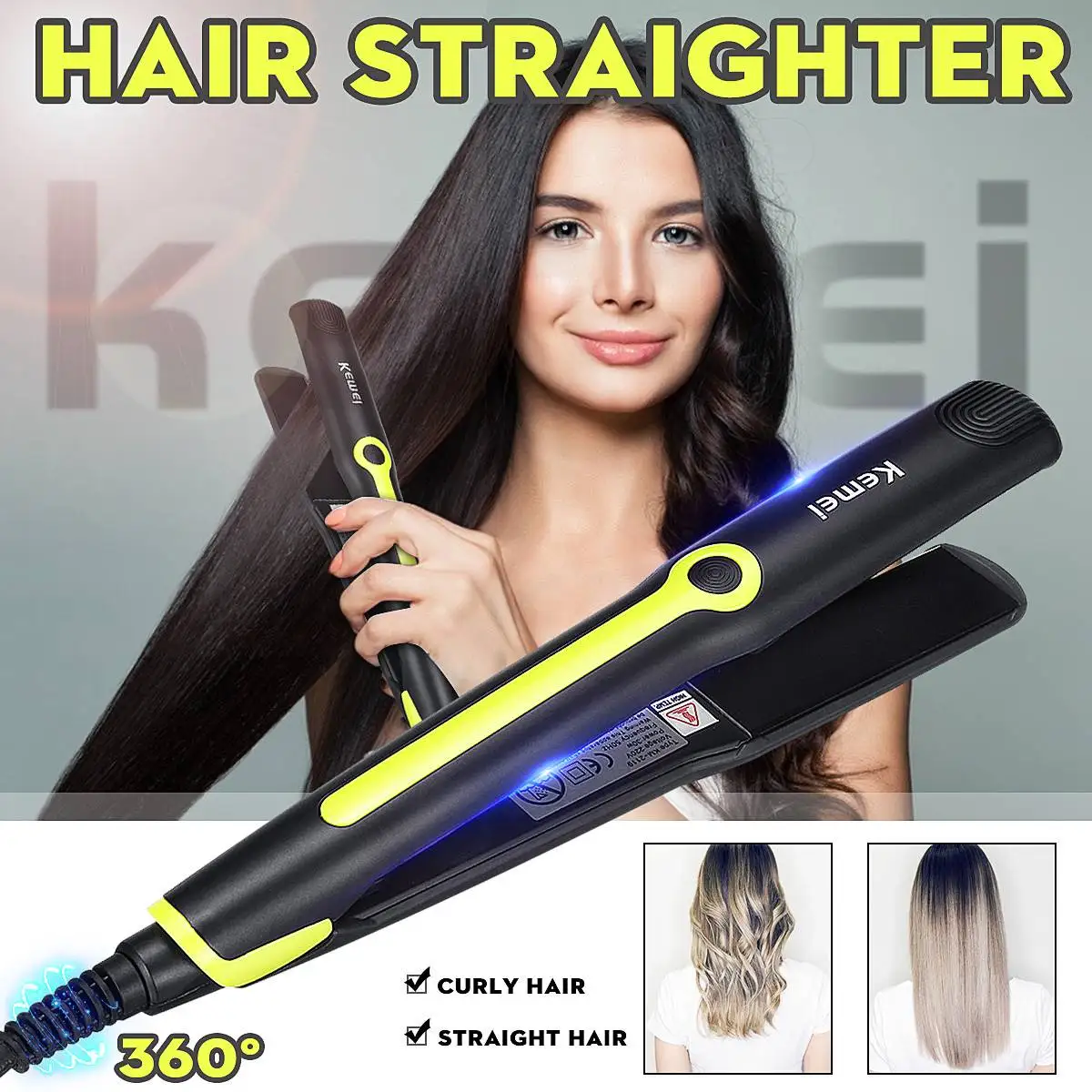 

220V 30W 2 in 1 Portable Temperature Control Heating Straighter Hair Iron Multifunctional Ceramic Hair Straightener Curler Tool