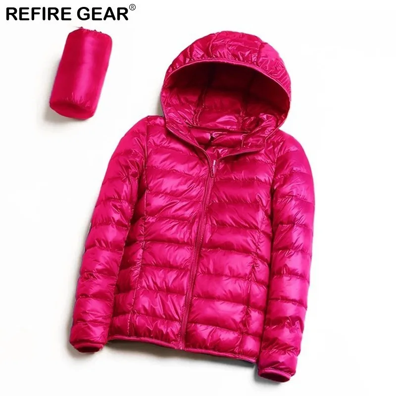 Refire gear, зимний женский пуховик для спорта на открытом воздухе, ультра теплый светильник, пальто с капюшоном, Одноцветный пуховик на утином пуху, портативные походные куртки для женщин