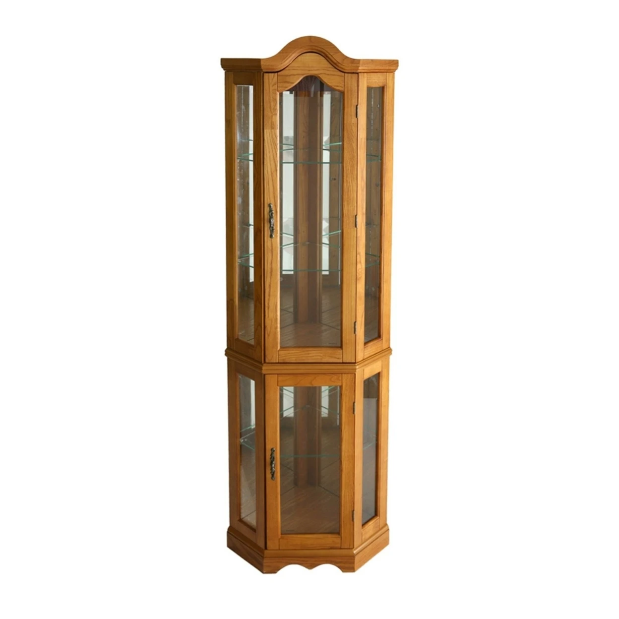 Lighted Corner Curio Cabinet Golden Oak Living Room Cabinets