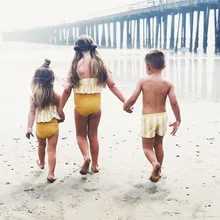 Itfabs От 0 до 5 лет, летние детские купальники танкини для девочек, комплект бикини, желтые полосатые купальники с оборками, купальник для маленьких девочек