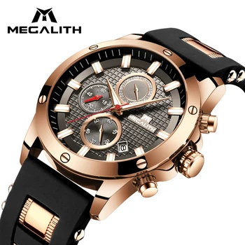 

MEGALITH Fashion Mens Watches Chronograph Date Silicone Strap Quartz Watch Men Luminous Waterproof Clock Relogio Masculino