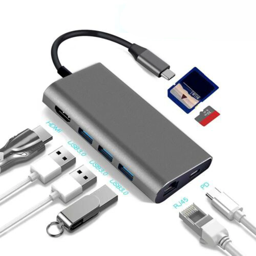 8 в 1 usb type C к HDMI USB 3,0 зарядный адаптер конвертер USB-C 3,1 концентратор адаптер