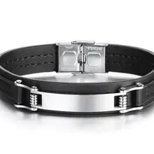 Браслет на заказ мужской из натуральной кожи браслет из нержавеющей стали распознавание бар повседневные мужские ювелирные изделия