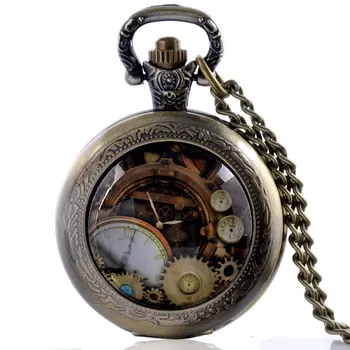 

IBEINA High Quality Antique Retro Steampunk Quartz Pocket Watch With Chain Mens Steel Watches Chain Gift