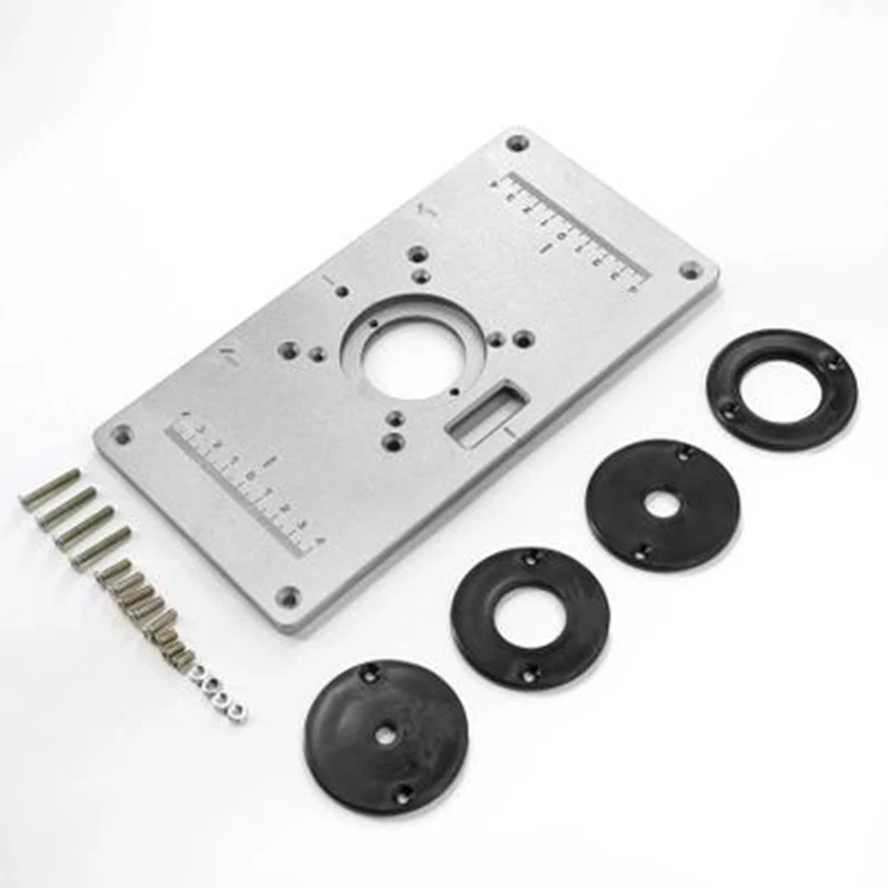 

Aluminum Router Table Insert Plate + 4 Rings Screws 235x120x8mm For Woodworking